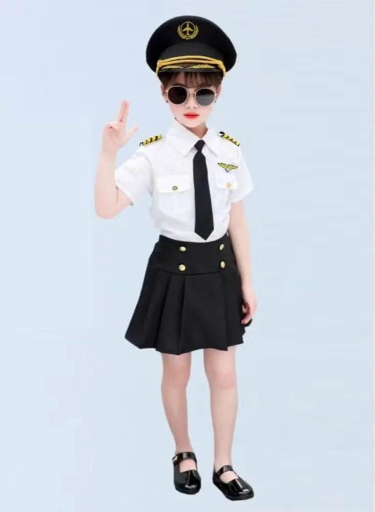 XiuWoo Pilot Costume for Girls Airline Captain Uniform Premium Career Day Outfit (120 cm) 1dp2e