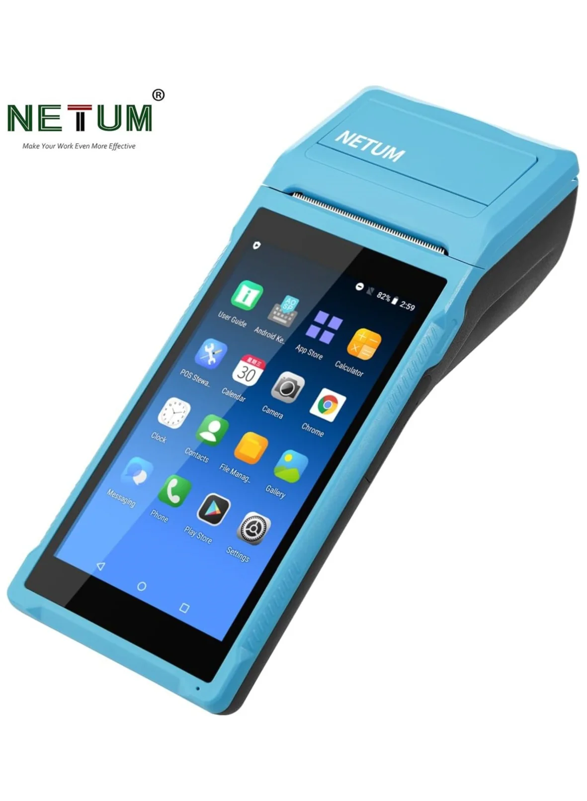 NETUM Handheld Android POS Terminal with Receipt Printer and Barcode Scanner (Blue, 58mm x 35mm) pvo10