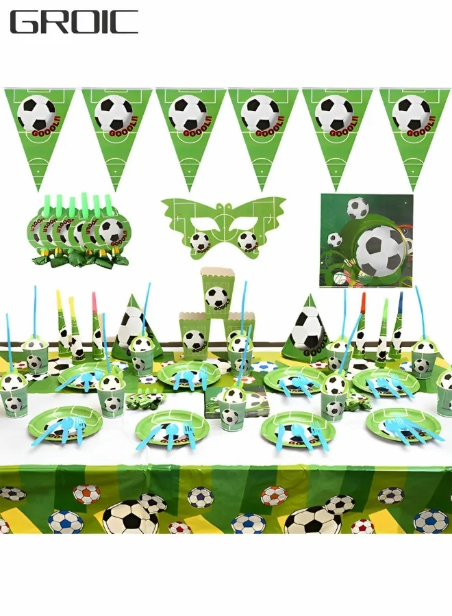 GROIC Soccer Birthday Party Supplies Set, Football Theme Tableware Decorations for Kids (145 Pieces) onmb0
