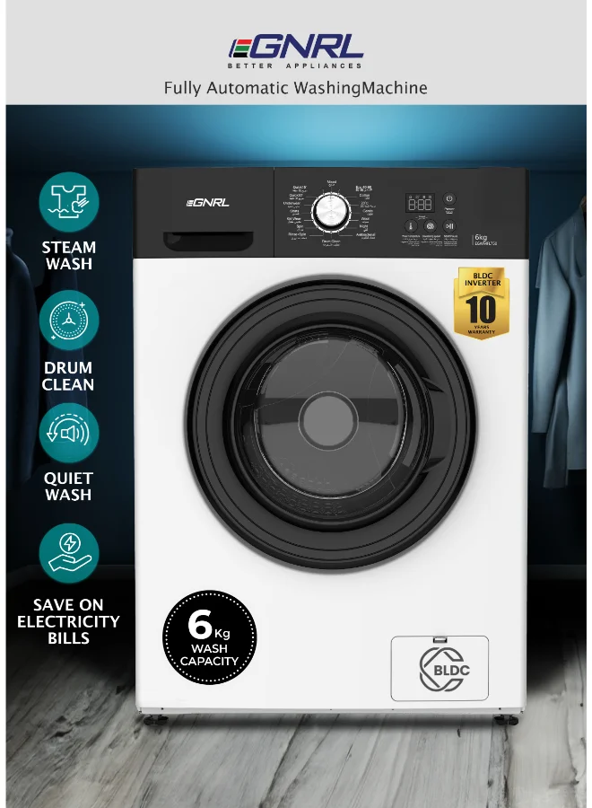 EGNRL Front Load Washing Machine (6 kg, 1200 RPM, 16 Programs, White) pzenh