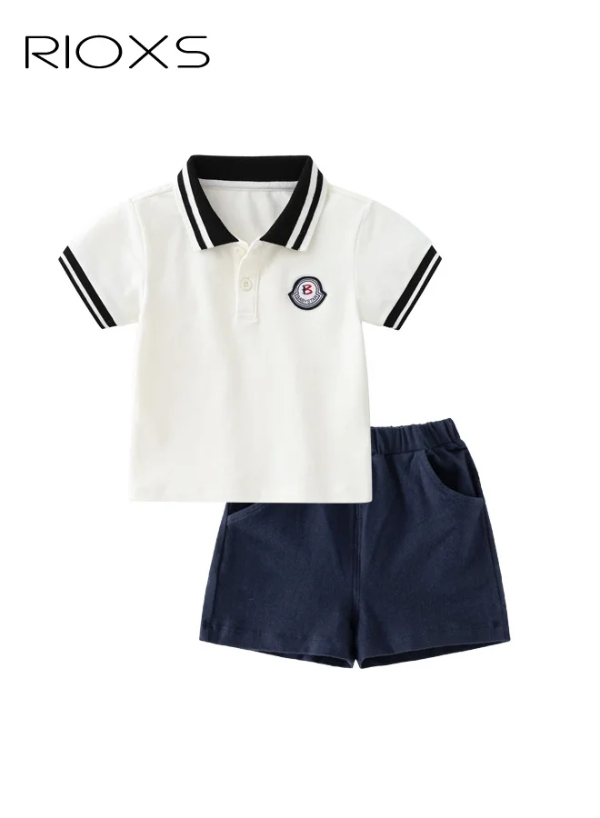 RIOXS Toddler Boys Polo Shirt and Shorts Set Premium Cotton Summer Outfit for Kids (Blue, 2-3 Years) hecn7