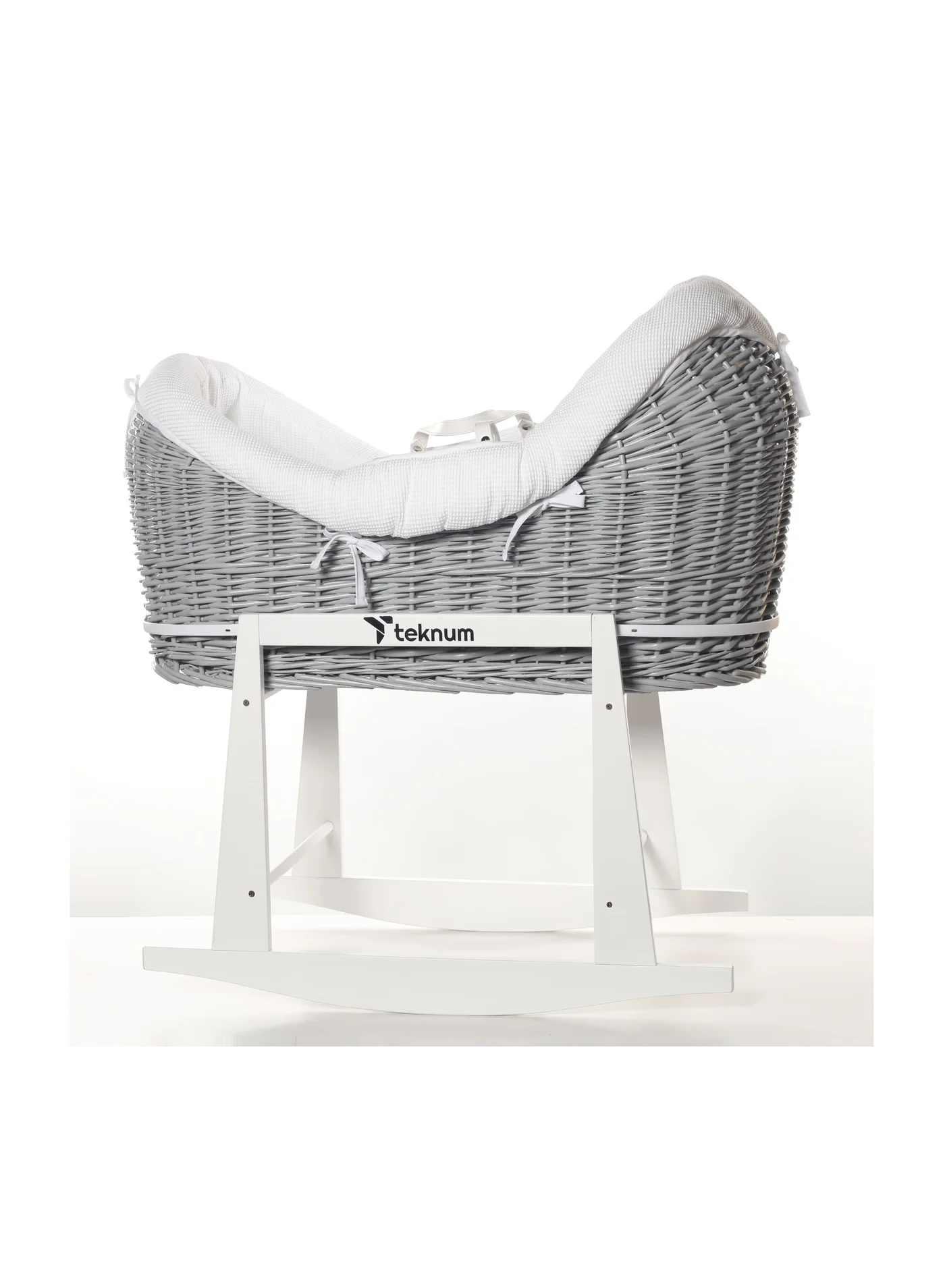 TEKNUM Infant Wicker Moses Basket with Waffle Bedding and Rocker Stand (Grey, 80 cm x 45 cm) bdbal