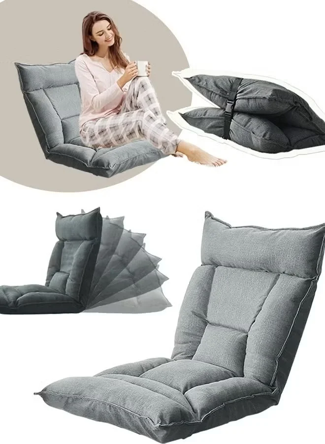 WALALLA Folding Floor Chair with Back Support (6-Position Adjustable Backrest, Premium Cushion, Grey, 110 cm) bxf85