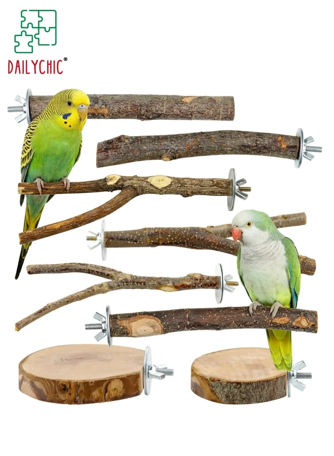 DAILYCHIC Bird Perch Set Natural Wood Platforms and Hardwood Branches for Small Birds (8 Pieces) tcdnh
