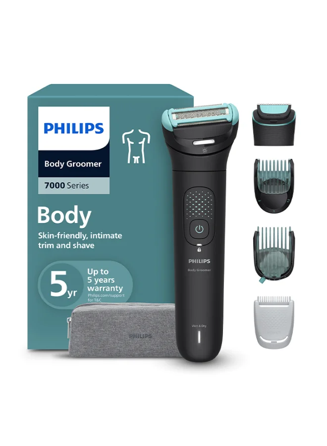 Professional Body Groomer for Men, Waterproof Electric Trimmer with Adjustable Combs and Sensitive Area Guard (Black, 1-7 mm) iqwi0