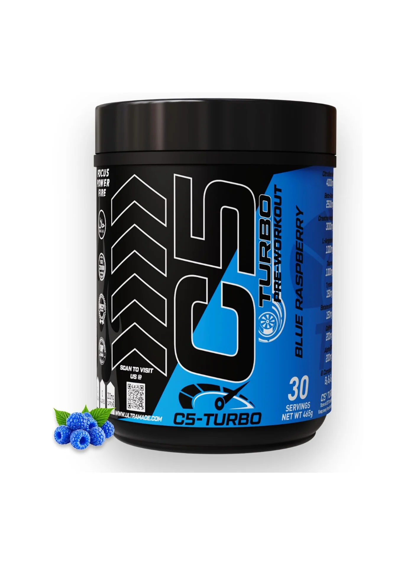 C5 TURBO Pre-Workout Powder High-Performance Energy and Focus Formula (Blue Raspberry, 360g) qd8pu