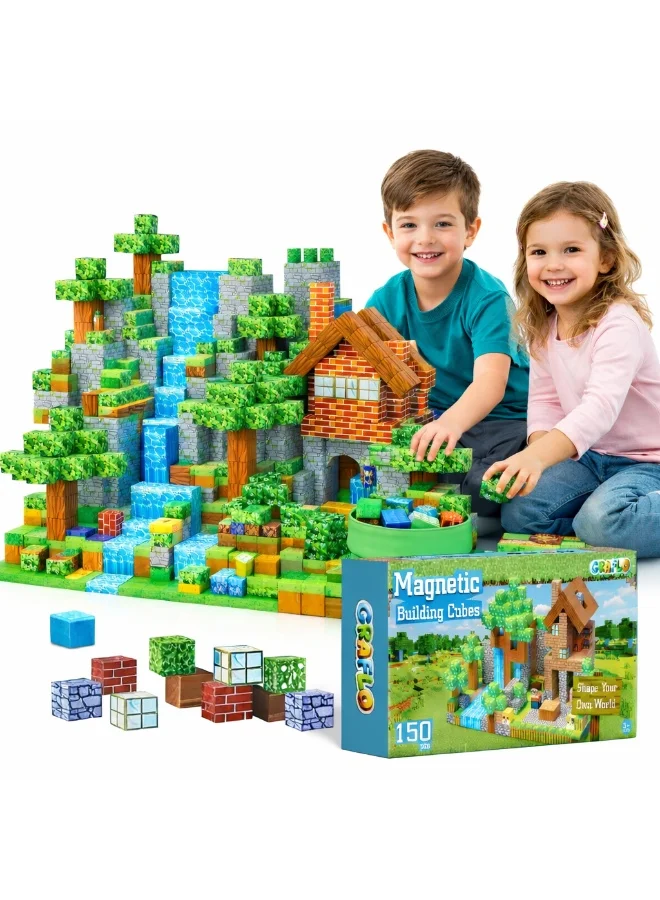 GRAFLO Magnetic Building Blocks Set, STEM Montessori Sensory Construction Cubes for Creative Play (150 Pieces) 7dsa3