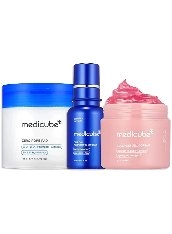 Premium Pore & Texture Care Facial Set - Exfoliating Pads, Exosome Serum, and Collagen Jelly Cream (50 mL) vm3lv
