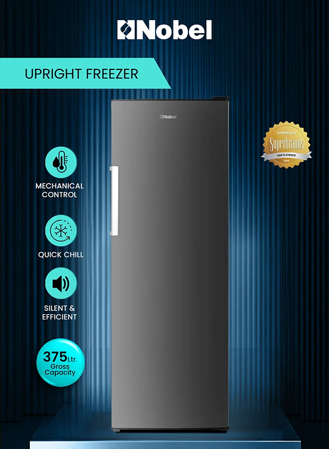 Nobel Upright Freezer Single Door 242L Net Capacity with 7 Drawers and Reversible Door (Dark Inox, 242 L) uru2v