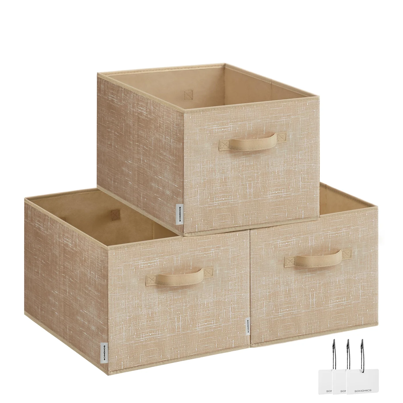 Premium Collapsible Fabric Storage Boxes with Handles and Label Holders (Sand Beige, 40 x 30 x 24 cm, Set of 3) t2lt4