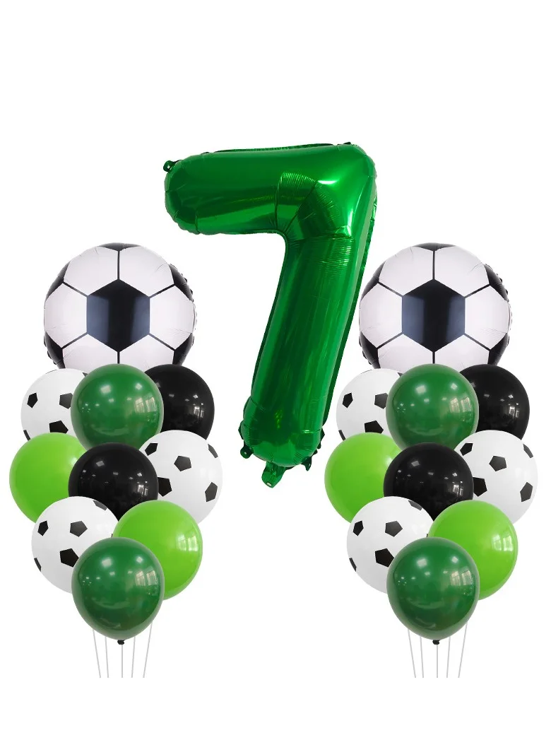 MIXDE Soccer Themed Birthday Party Decoration Set with Number 5 Foil Balloon and Star Balloons (Green, 7-Piece Set) av9x4