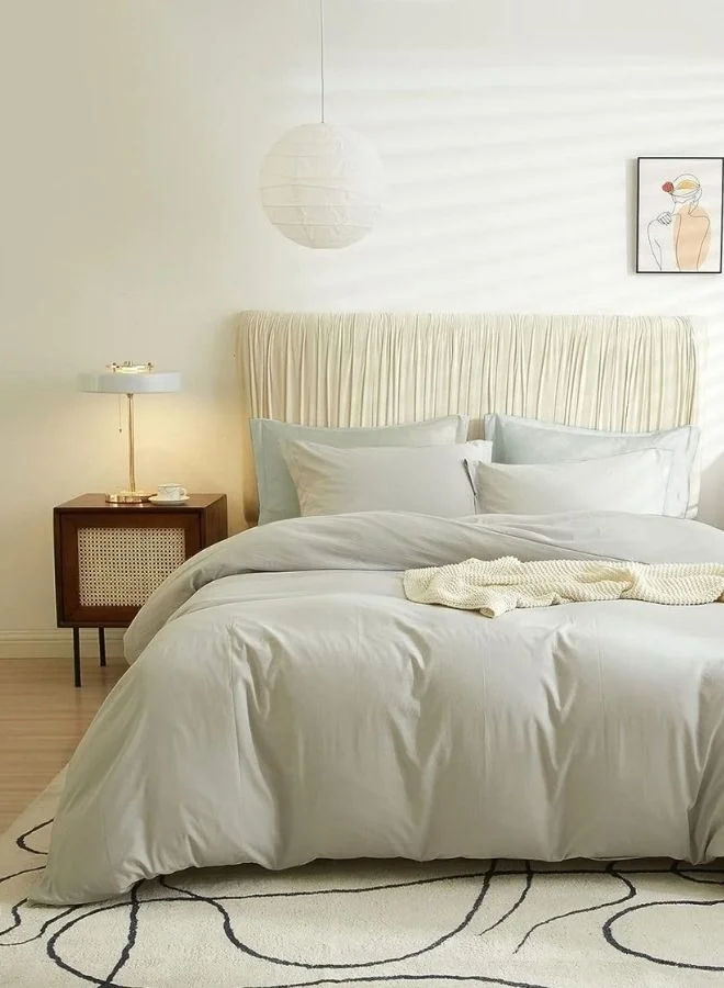 LUNA Home 6-Piece Bedding Set Premium Cotton Solid Pattern (Light Gray, Queen Size) 9iu72