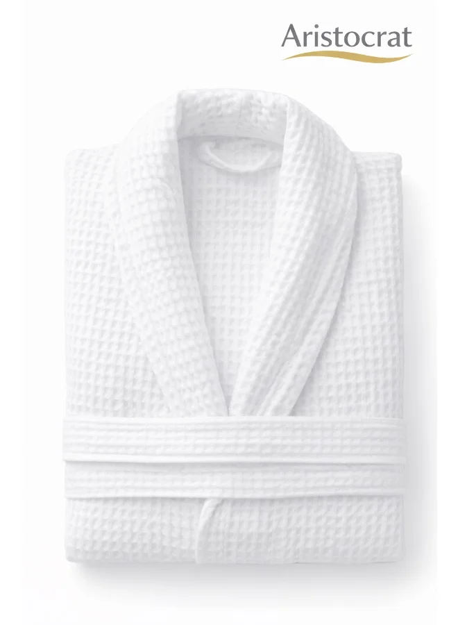Aristocrat Waffle Bathrobe Cotton Shawl Collar Unisex Adult Robe (White, One Size) lktwq