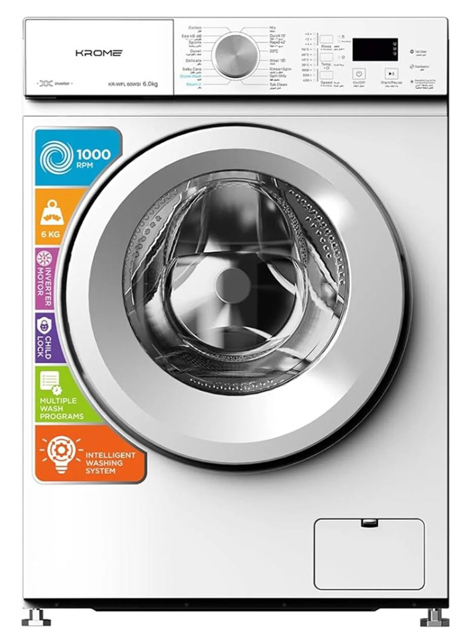 Krome Front Load Washing Machine with BLDC Inverter Motor and Stainless Steel Drum (White, 6 kg) bzo05