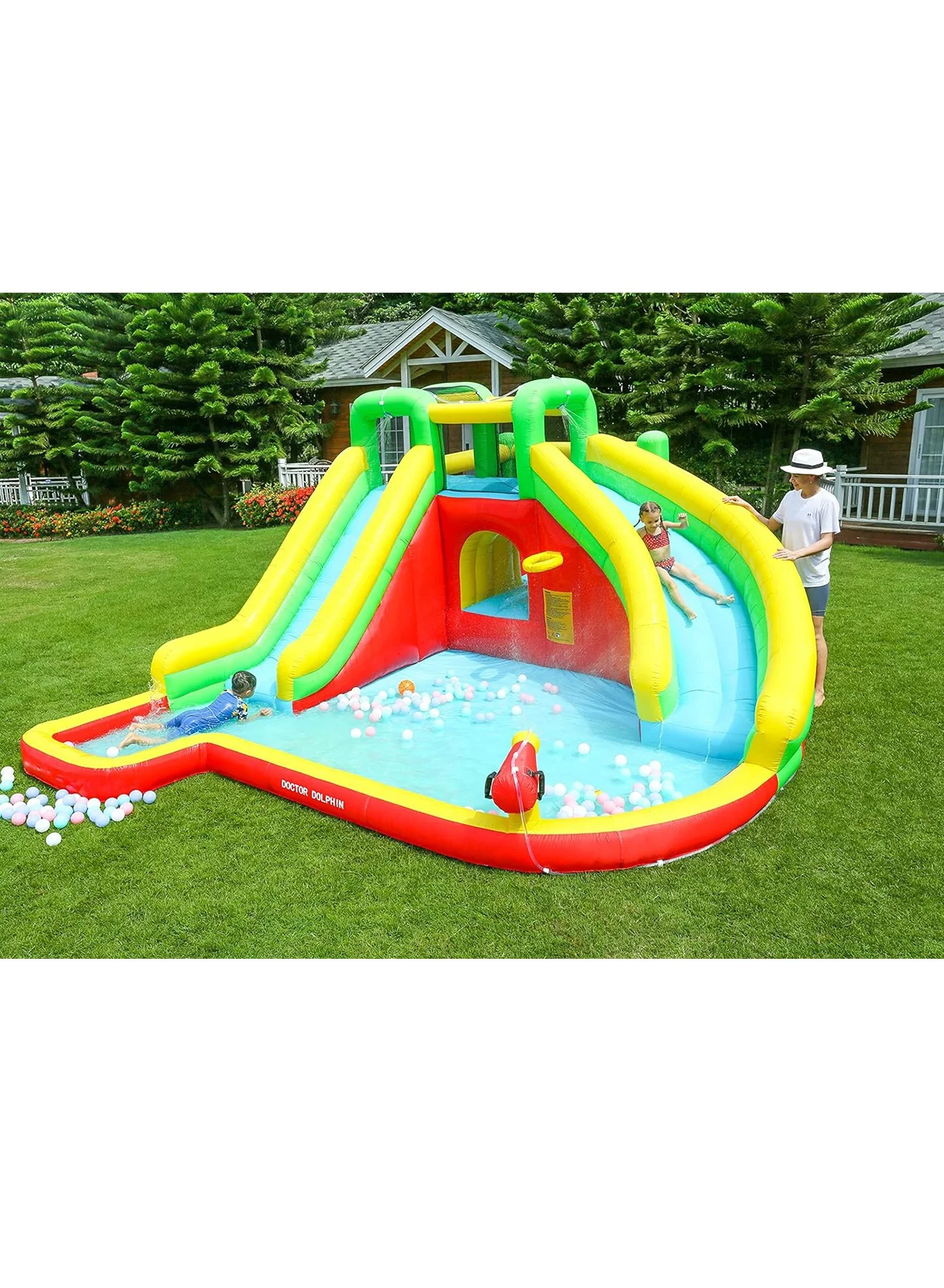 MONOGUE Inflatable Twin Water Slide with Bouncer Premium Outdoor Splash Park for Kids (Double Lane, 300 cm x 200 cm) gli13