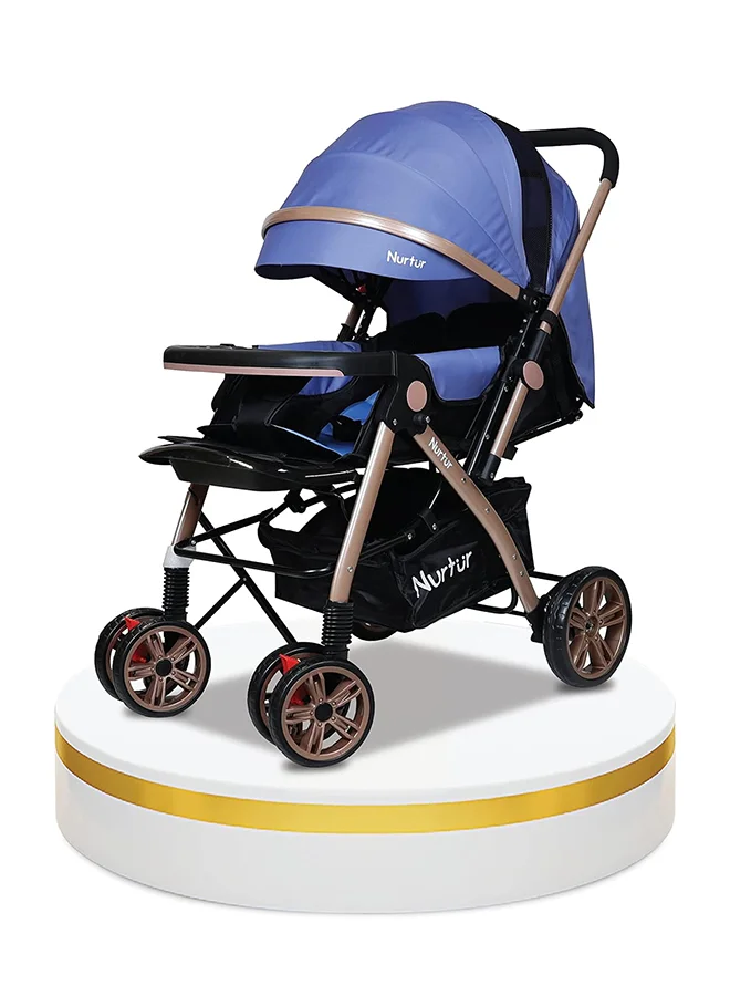 Nurtur Reversible Travel Stroller with 5-Point Safety Harness and Adjustable Canopy (Light Blue, Compact) kykop