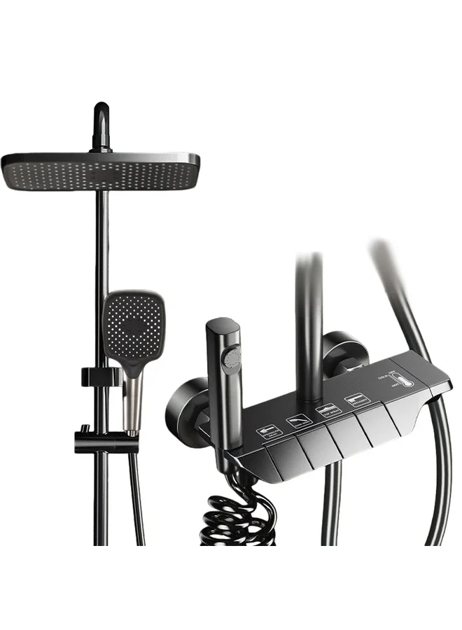 DURKU Thermostatic Shower System, 4-Function Piano Key Wall-Mounted Set with 12-Inch Rainfall Head and Bidet Sprayer (Black) j5kwr
