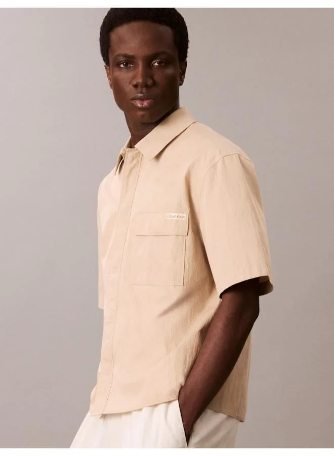 Premium Relaxed Cotton Blend Short Sleeve Shirt Breathable Casual Wear for Men (Size L) b52jq