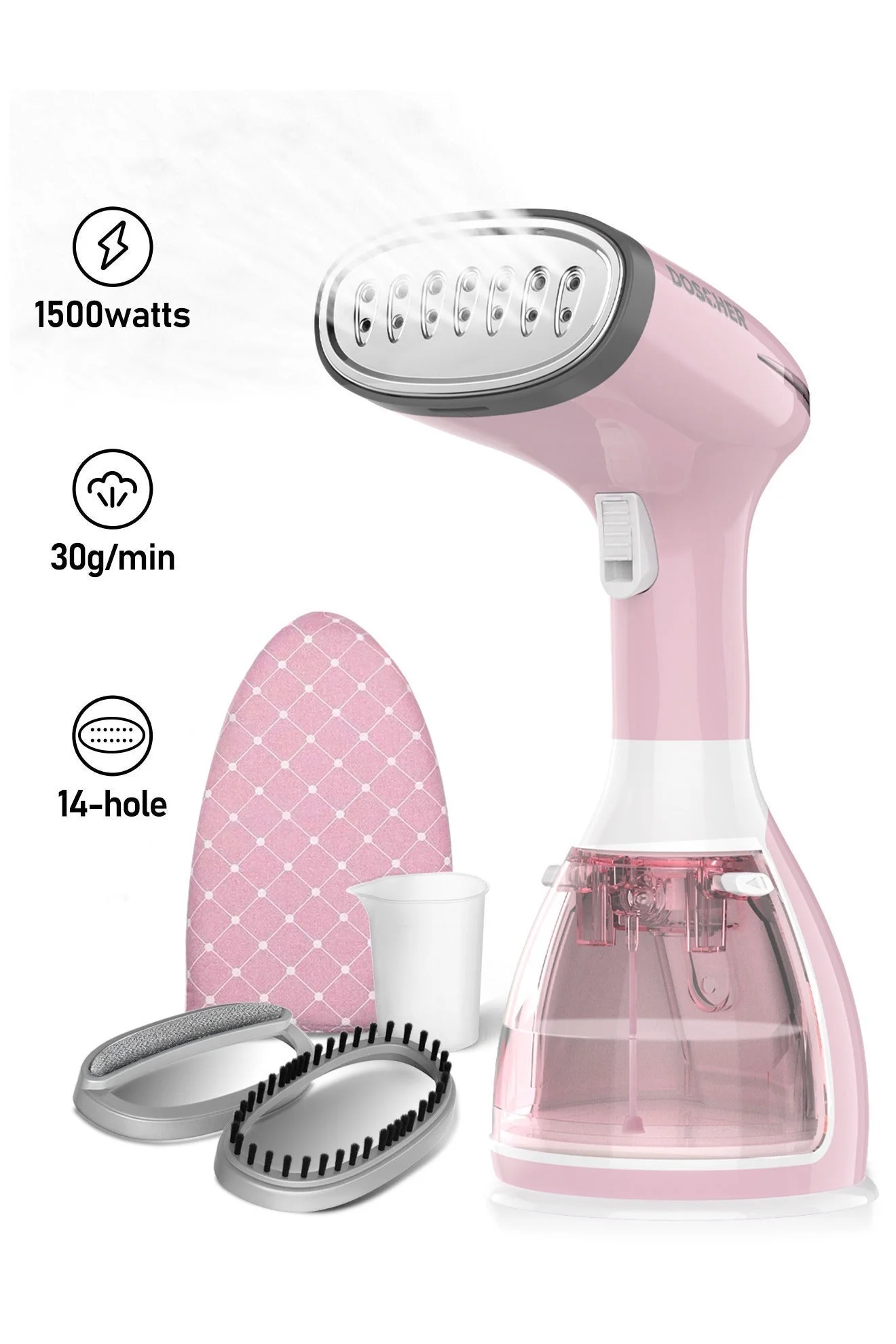 DOSCHER Handheld Garment Steamer 1500W Portable Steam Iron for Clothes (280mL Tank, White) lqkxc