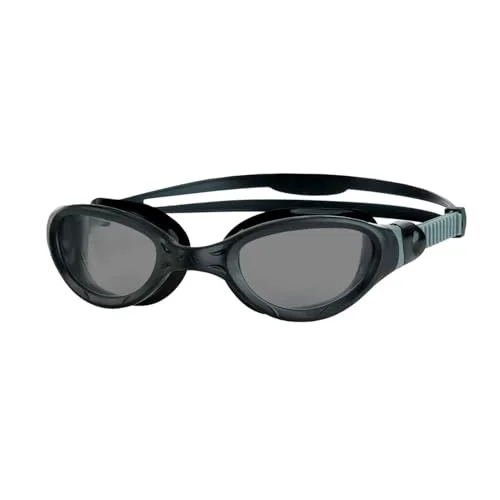 Premium Adult Unisex Swimming Goggles Wide Vision Anti-Fog UV Protection Quick-Adjust Strap (Black Grey, One Size) 6c3my