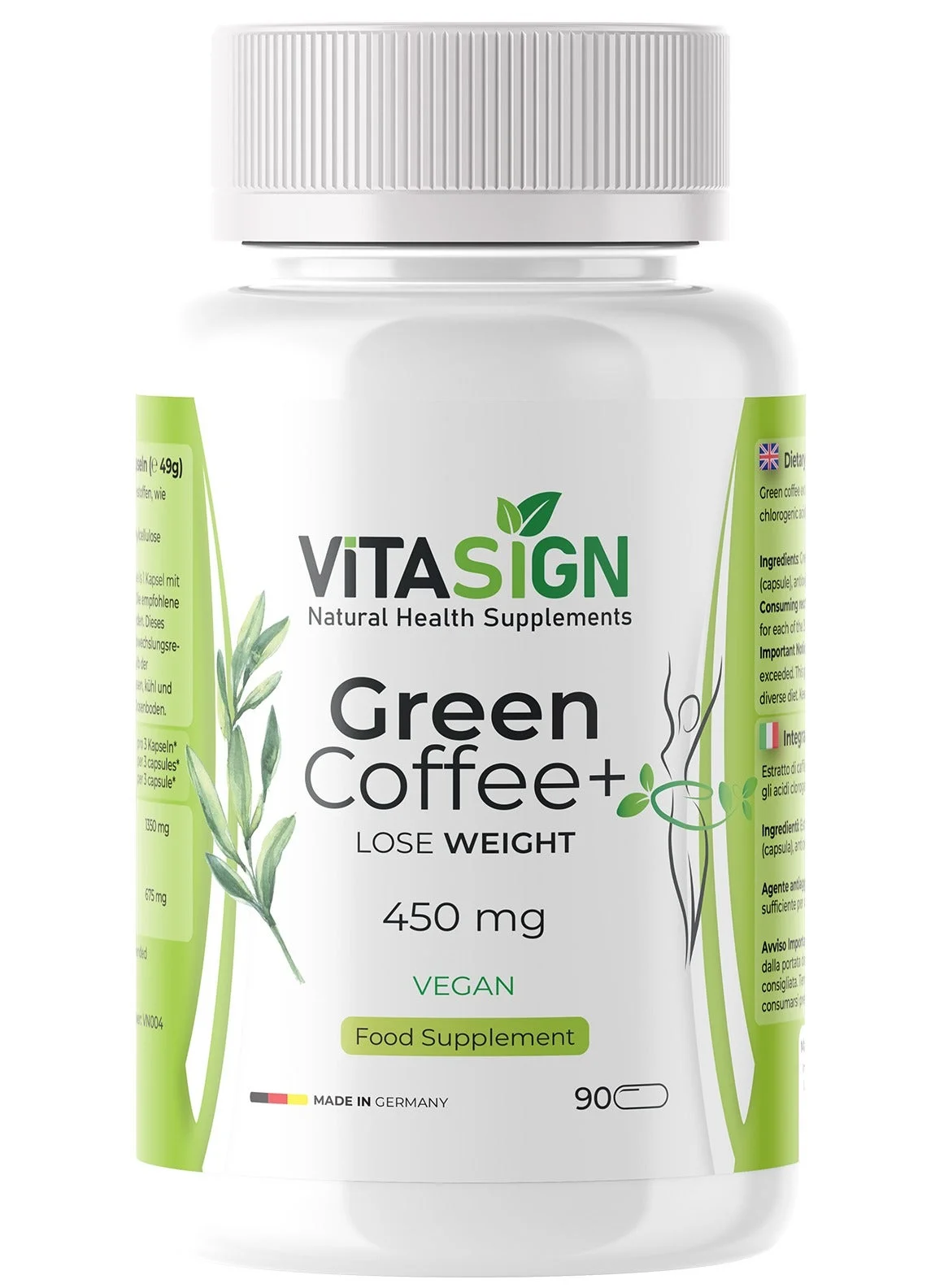 VITASIGN Green Coffee Extract Supplement (450mg, 90 Vegan Capsules) Premium Dietary Support for Adults zi43x