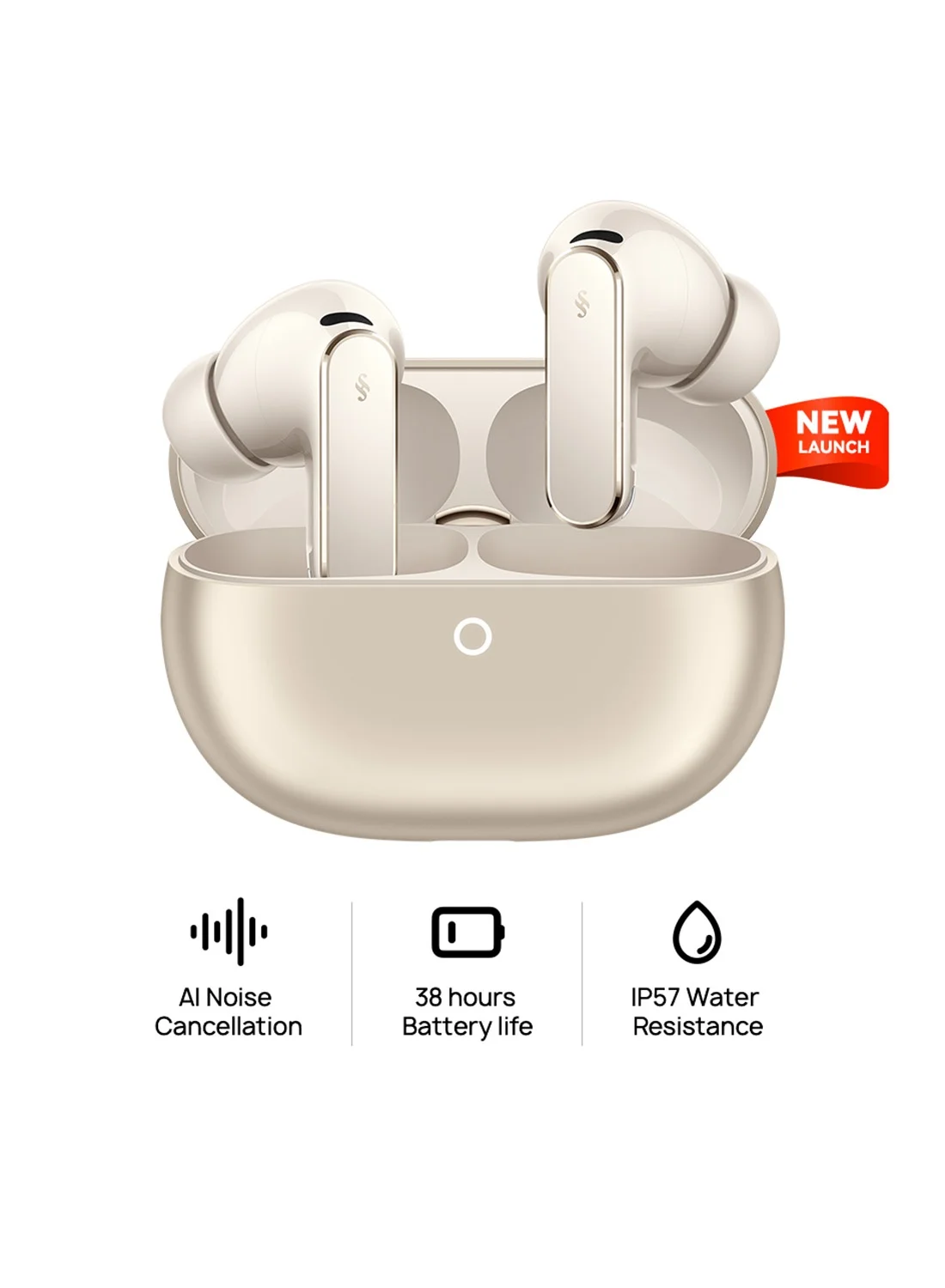 Premium Wireless Earbuds with AI Noise Cancellation and Immersive Sound, IP57 Waterproof for Sports and Office (Sand) pe3nr