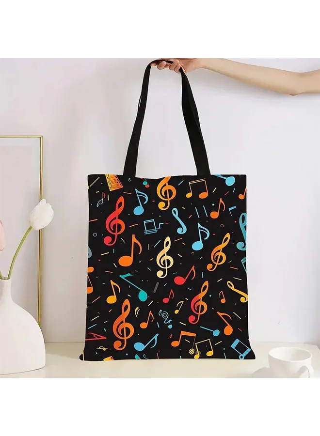 Musical Note Canvas Tote Bag Premium Reusable Shoulder Bag for Women (35cm x 40cm) w6bic