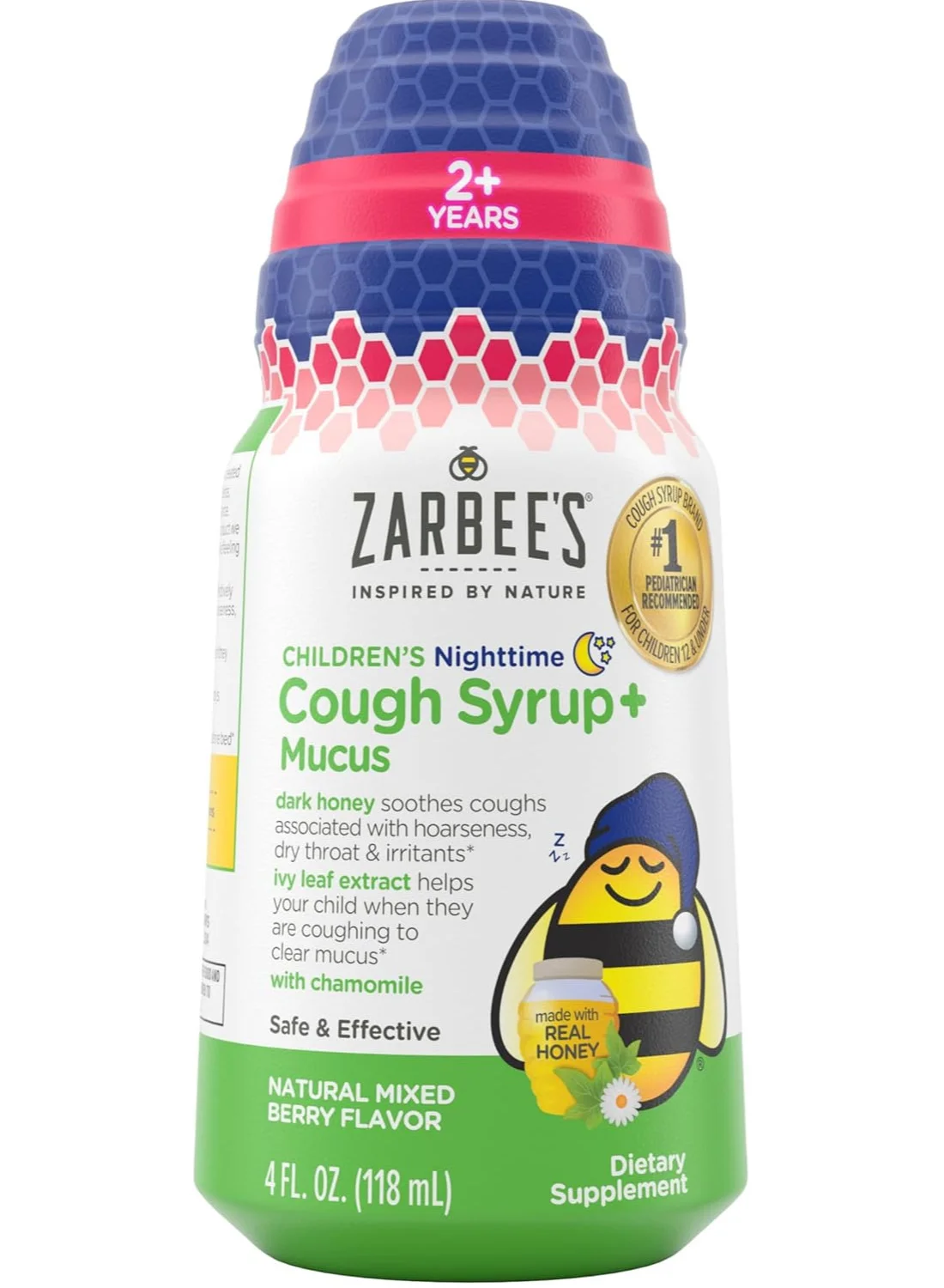 Zarbee's Children Nighttime Cough and Mucus Relief Syrup with Dark Honey and Elderberry (Mixed Berry Flavor, 118 mL) 5n8j1
