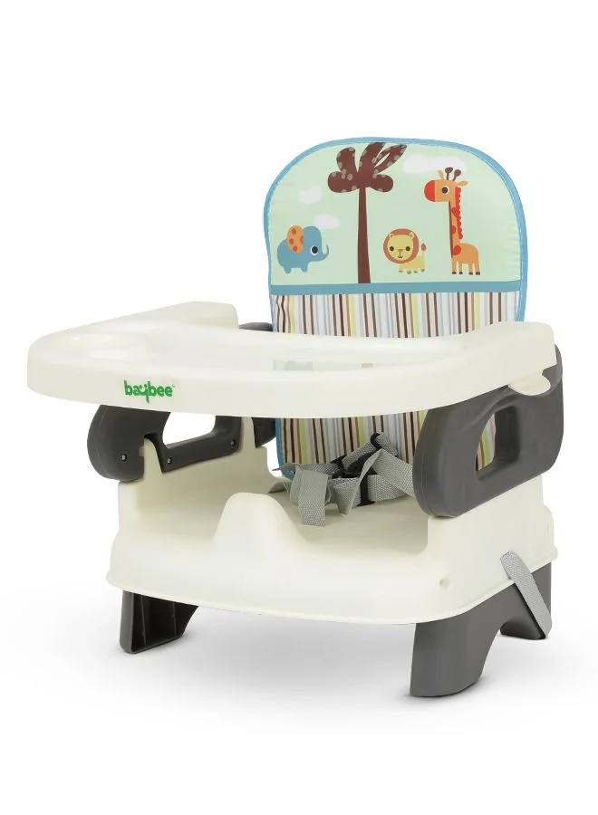 Premium Portable Baby Booster Seat with Removable Dining Tray and 3-Point Safety Harness (Grey, 1 Pack) 0e00n