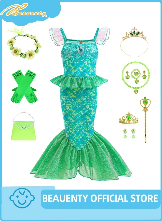Beauenty Mermaid Dress for Girls Premium Little Mermaid Costume Outfit (Kids, Size 120cm) ir83c
