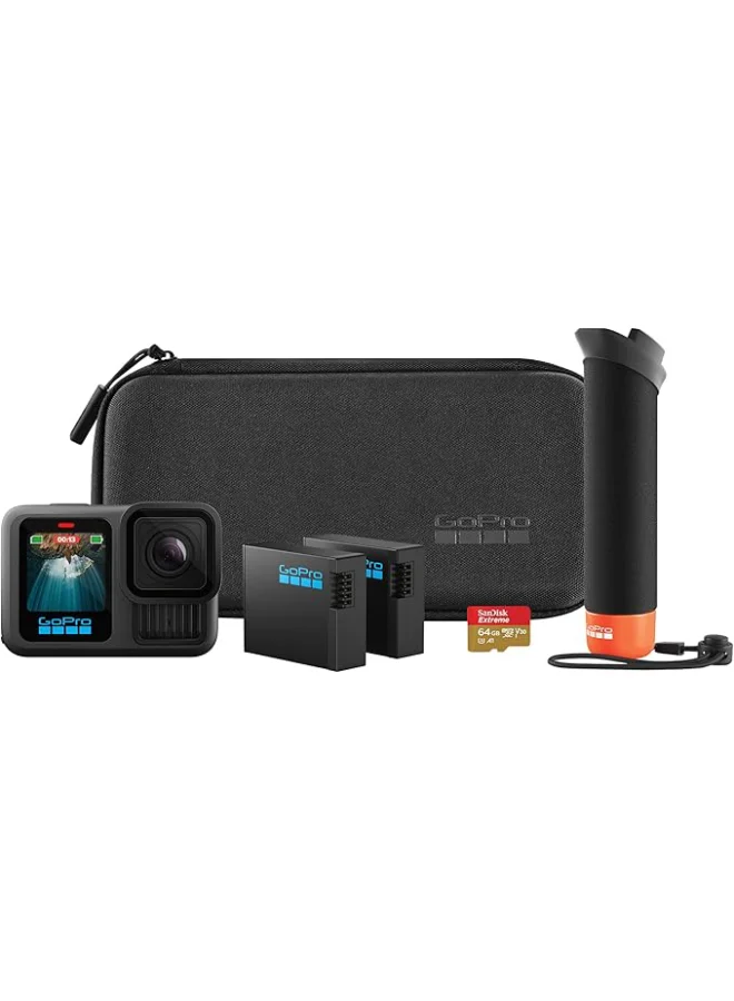 Action Professional Sports Camera Accessory Bundle with Floating Grip, 2 Batteries, Mounts, and 64GB Memory Card (Black) i1q8j