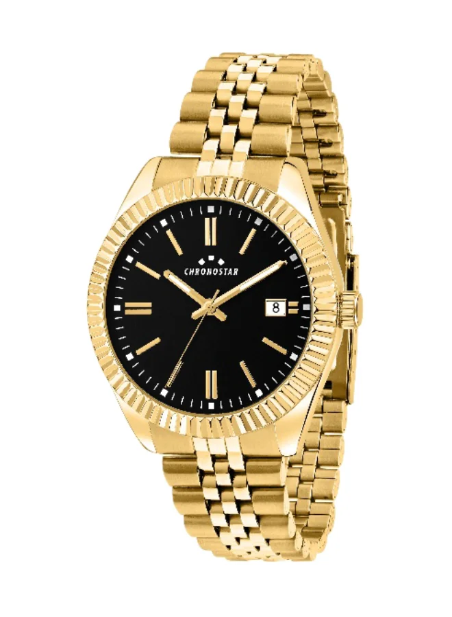 Chronostar Men's Analog Watch with Gold Stainless Steel Band (Black Dial, 41mm) pz08c