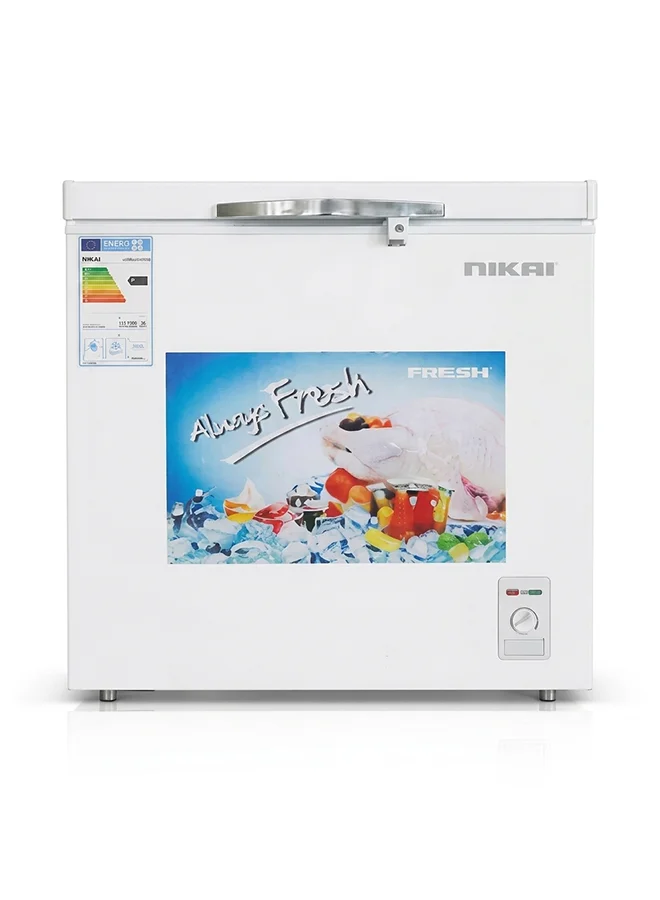 NIKAI Single Door Chest Freezer with Storage Basket and Adjustable Temperature Control (White, 152L) n62wv
