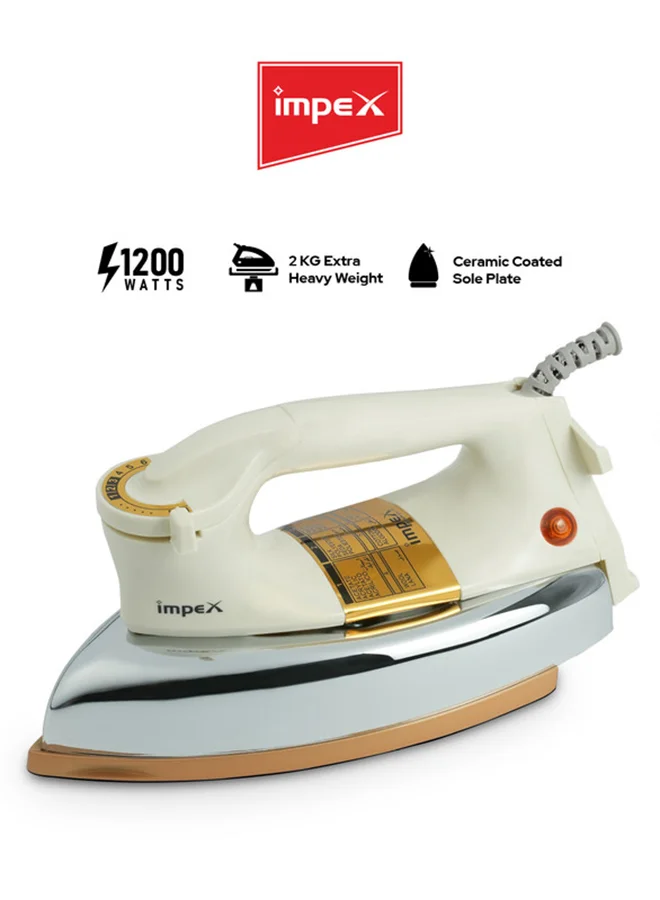 Impex Automatic Dry Iron Heavy Duty Ceramic Coated Soleplate with Adjustable Temperature Control (White, 2 kg) yxb8u