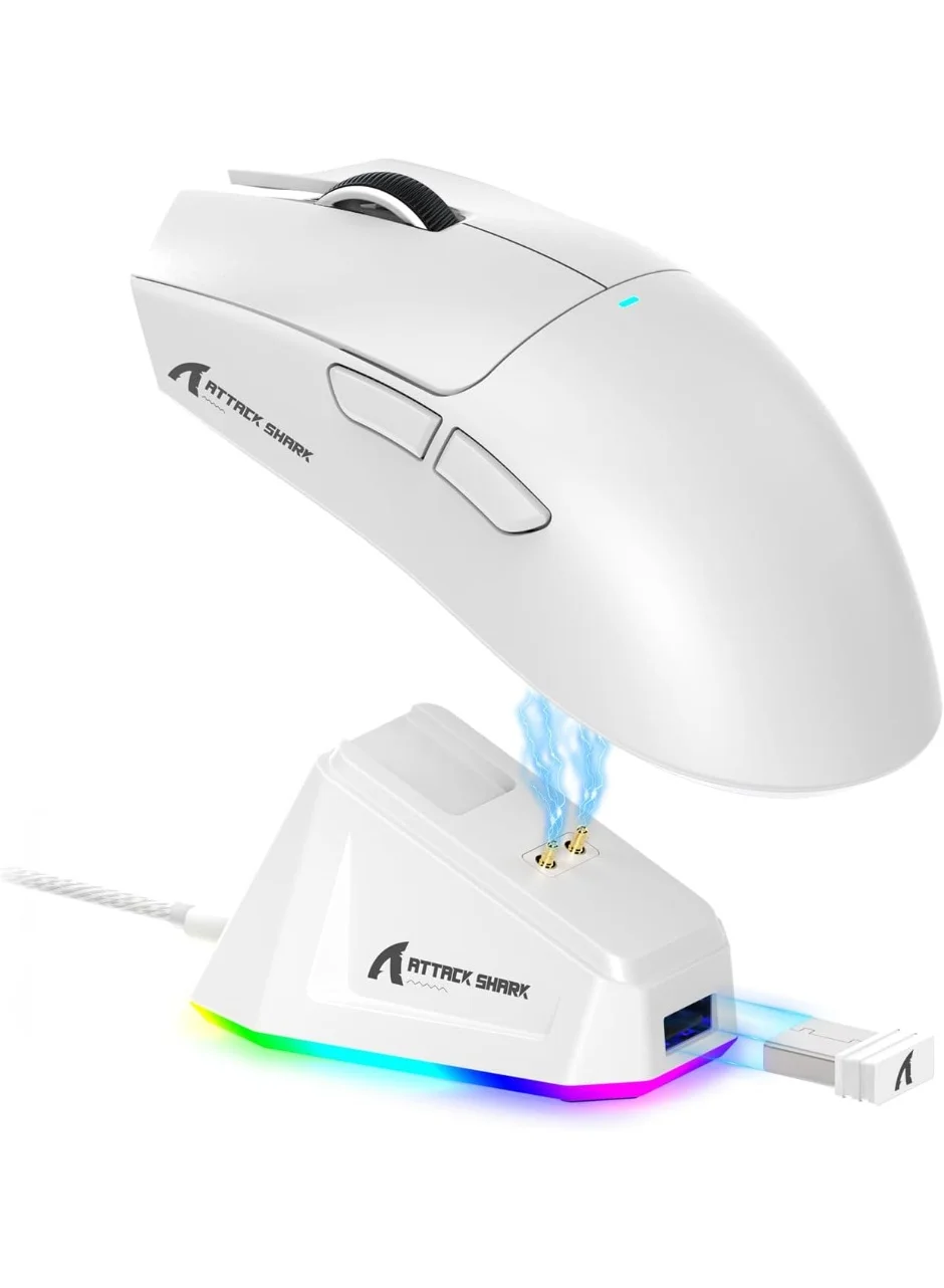 Attack Shark X11 Lightweight Wireless Gaming Mouse with RGB Charging Dock, Tri-Mode Connectivity, 22K DPI Optical Sensor (White) 4x0uo