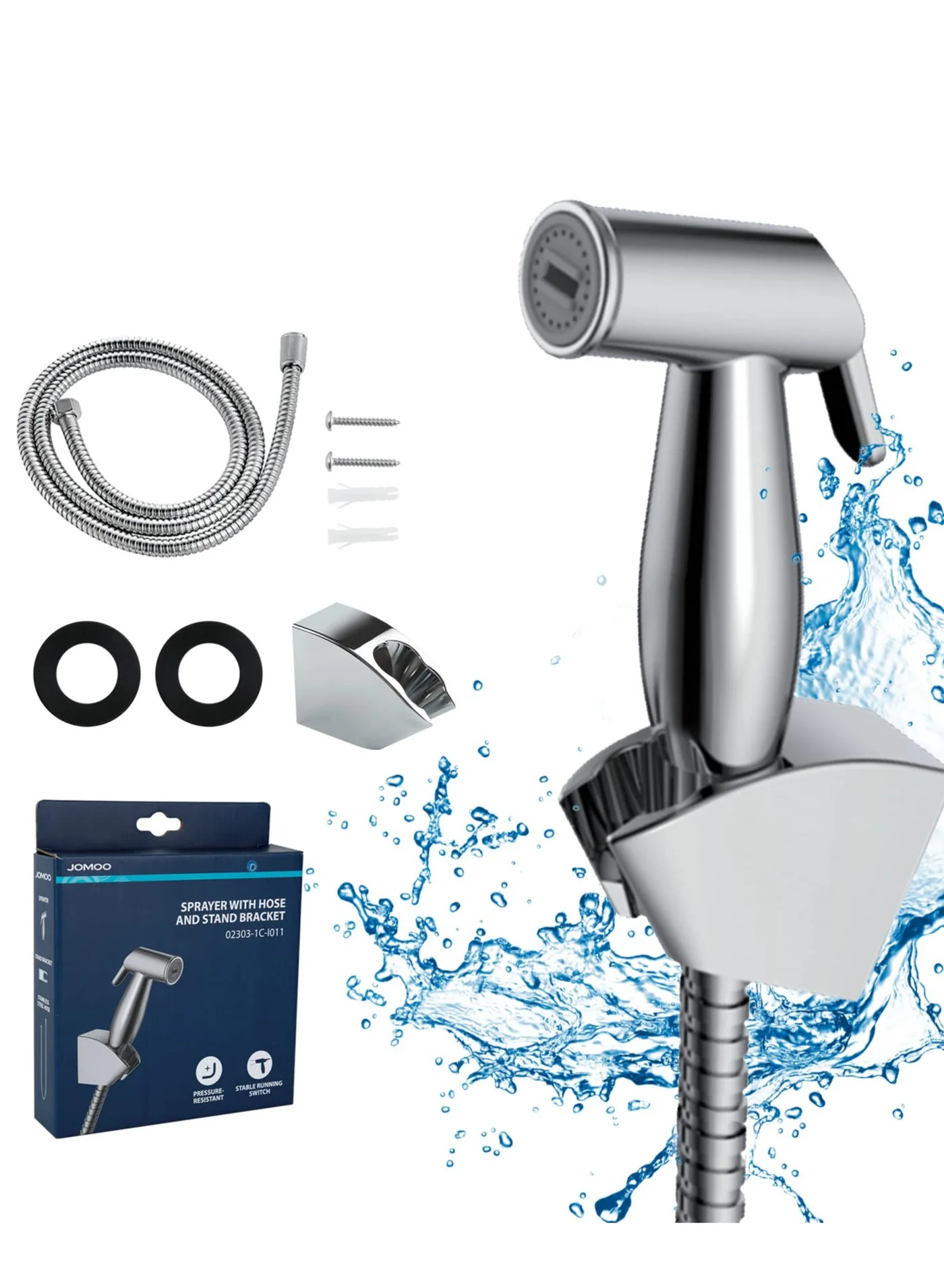 Jomoo Bidet Sprayer Set with Adjustable Pressure and 120cm Stainless Steel Hose (Silver, 120cm) 4lzjo