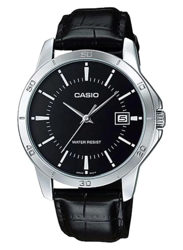Premium Analog Quartz Wristwatch for Men with Genuine Leather Strap and Water Resistant Design (Black, One Size) plene