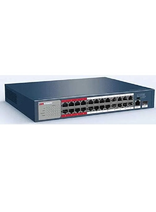 Premium 24-Port Fast Ethernet PoE Switch with Gigabit Uplink and 300m Long-Range Support (Blue, Metal) 7lxom