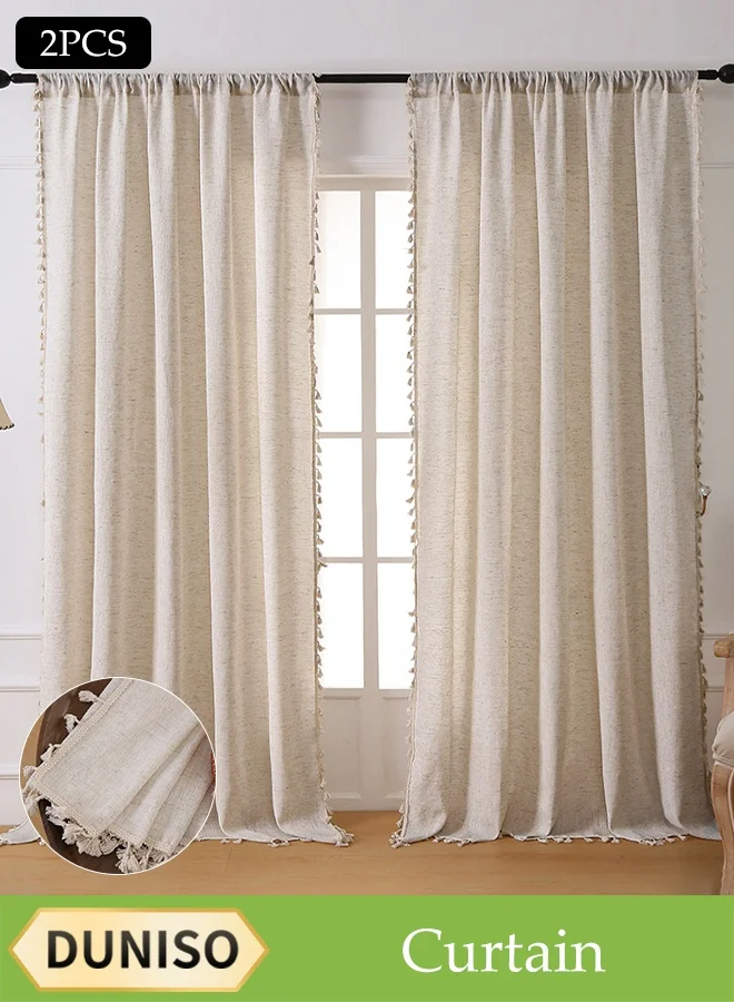 DUNISO Blackout Curtains with Tassels, Premium Linen Blend Thermal Insulated Drapes for Bedroom and Living Room (Set of 2, 140x200cm) 6xsfj
