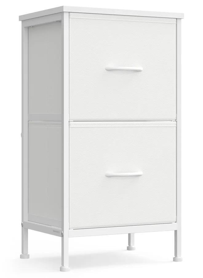 Premium Storage Dresser with 2 Fabric Drawers, Steel and MDF Frame, Compact Organizer for Bedroom and Entryway (White, 2-Drawer) new6c