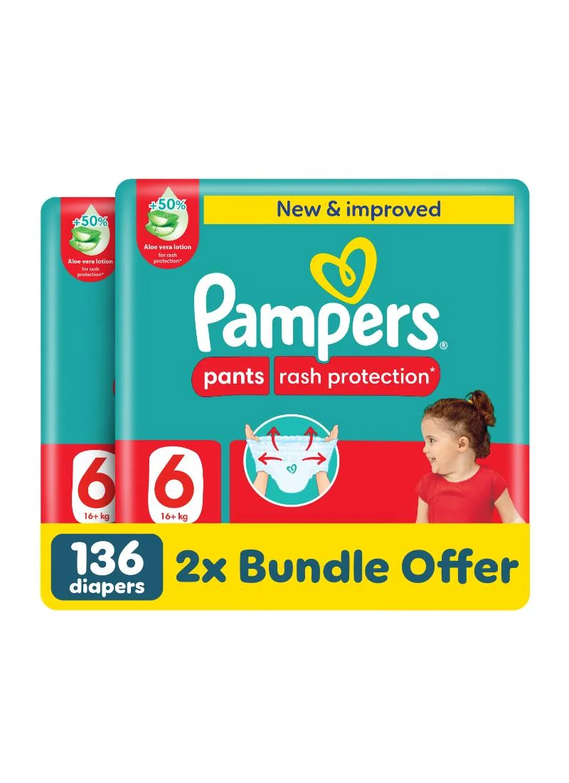 Premium Pant Diapers with Aloe Vera Lotion for Rash and Leakage Protection (Size 6, 16+kg, Pack of 2) awlq0