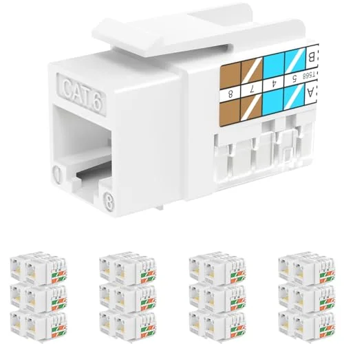 RJ45 Keystone Jack Cat6 Ethernet Connector Module (25 Pack, White) 10G Support for Wall Plate and Patch Panel mqwkg