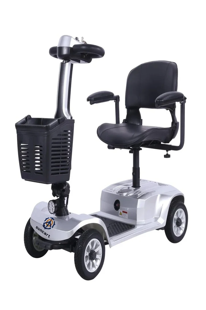 SUNCART Kingkong S-02 Foldable 4-Wheel Electric Mobility Scooter with LED Lights and Swivel Seat (Silver) qjil7