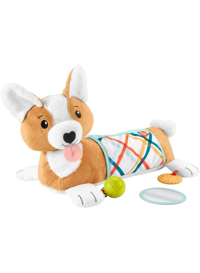 Premium Puppy Tummy Time Wedge Plush Toy with Teether Rattle and Mirror for Infants (Multicolor, 30 cm) 1ecnt