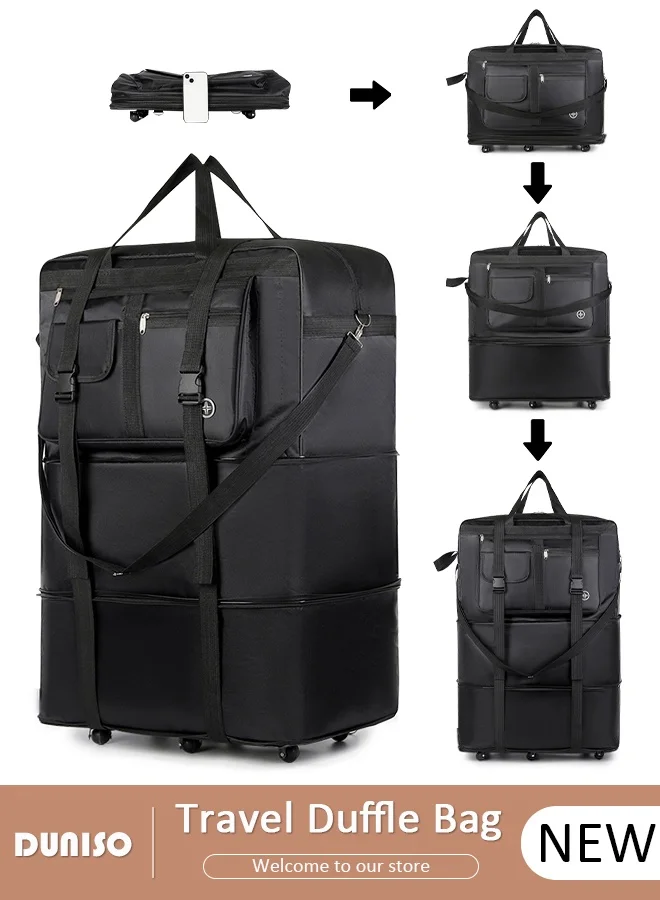 DUNISO Expandable Rolling Duffle Bag Waterproof Oxford Travel Luggage with Wheels (Black, 60 cm) 2z08j