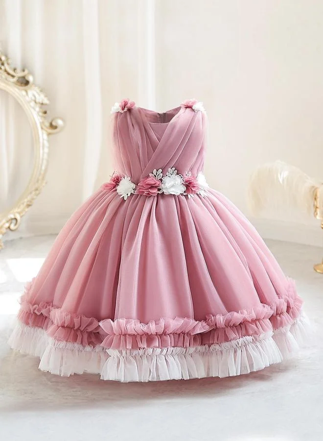 Take Two Girls Floral Party Dress with Ruffle Hem and Bow Detail (Kids) uxvfz