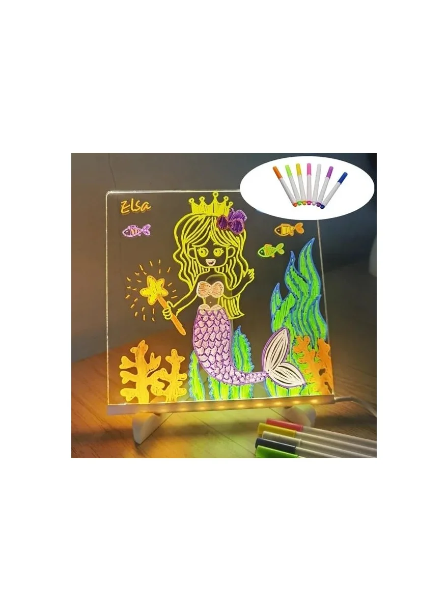 Premium LED Acrylic Message Board with Stand and 7 Colored Markers (Clear, 15cm x 15cm) aog08
