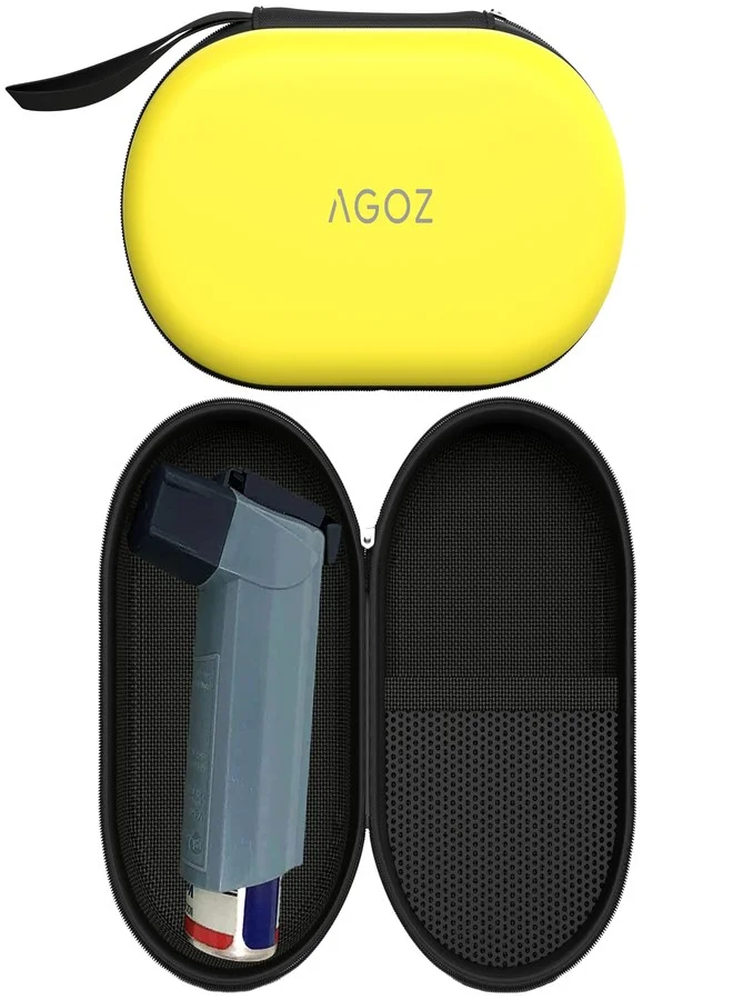 Premium Asthma Inhaler Protective Case with Wrist Strap (Yellow, 12 cm x 6 cm) cze0r