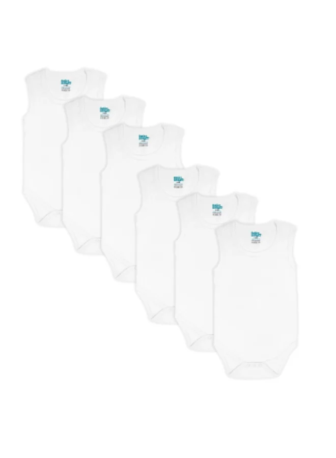 Babies Basic Sleeveless Romper Bodysuit Set, Premium Super Combed Cotton, Breathable Summer Wear for Infants and Toddlers (White, 6-Pack) 00xkh