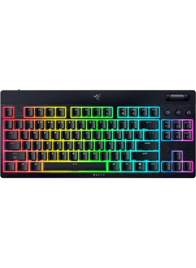 Premium Low-Profile Tenkeyless Mechanical Gaming Keyboard, Wireless Tri-Mode Connectivity, RGB Backlit, English Layout, Tactile Switches (Black, Compact) u7e45